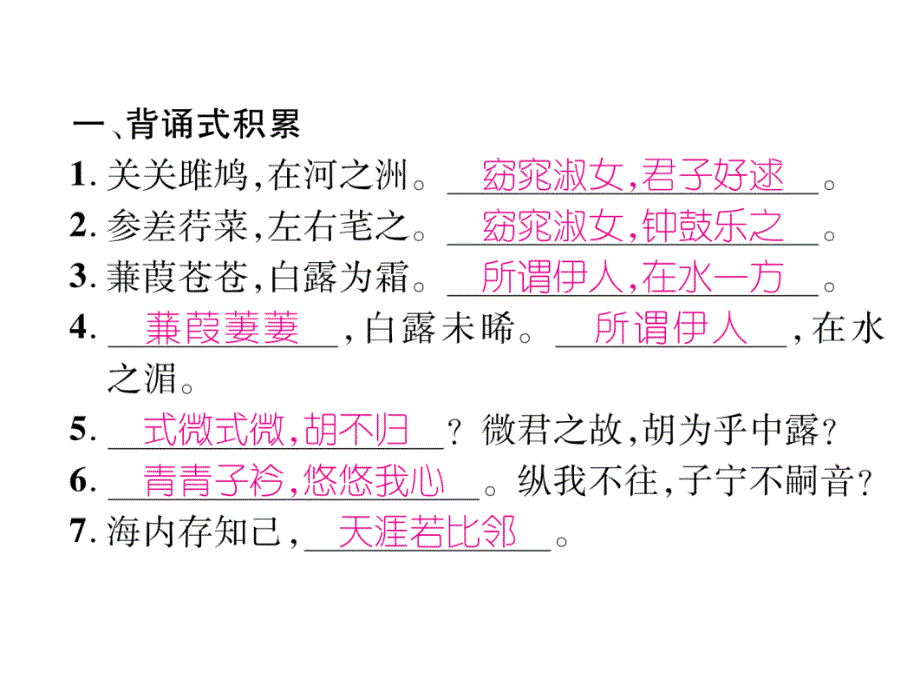 2017-2018学年八年级语文下册人教版（黔西南专版）名师课件：期末专题复习专题5 古诗文默写(共13张ppt)_第3页