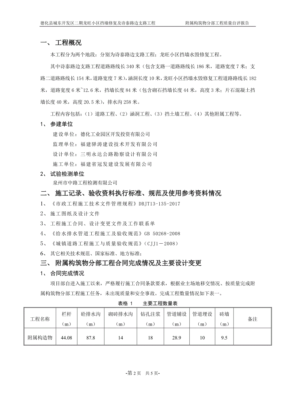 德化县城东开发区楼盘项目附属构筑物分部工程验收质量自评报告_第3页