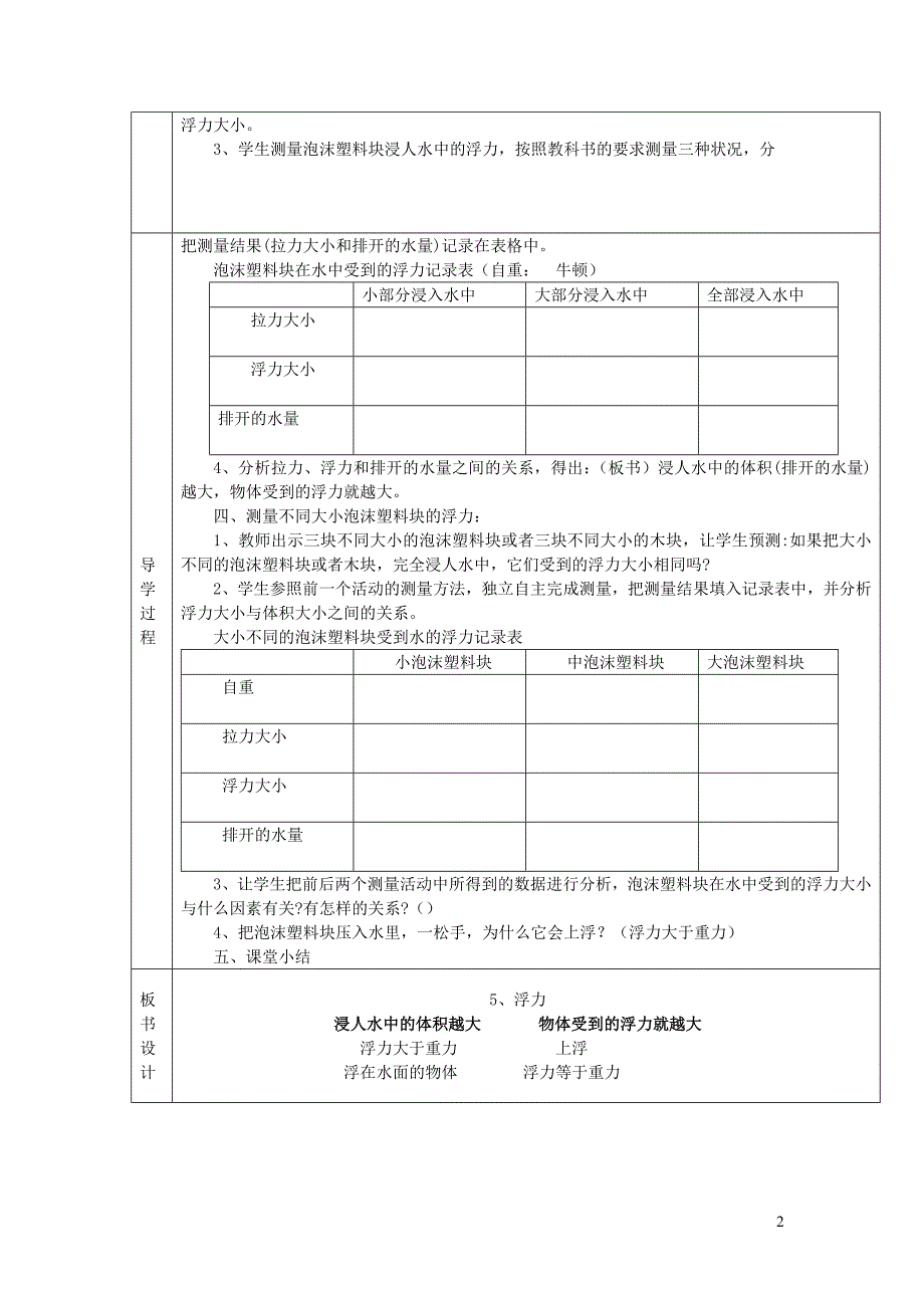 五年级科学下册 1.5《浮力》教案 教科版_第2页