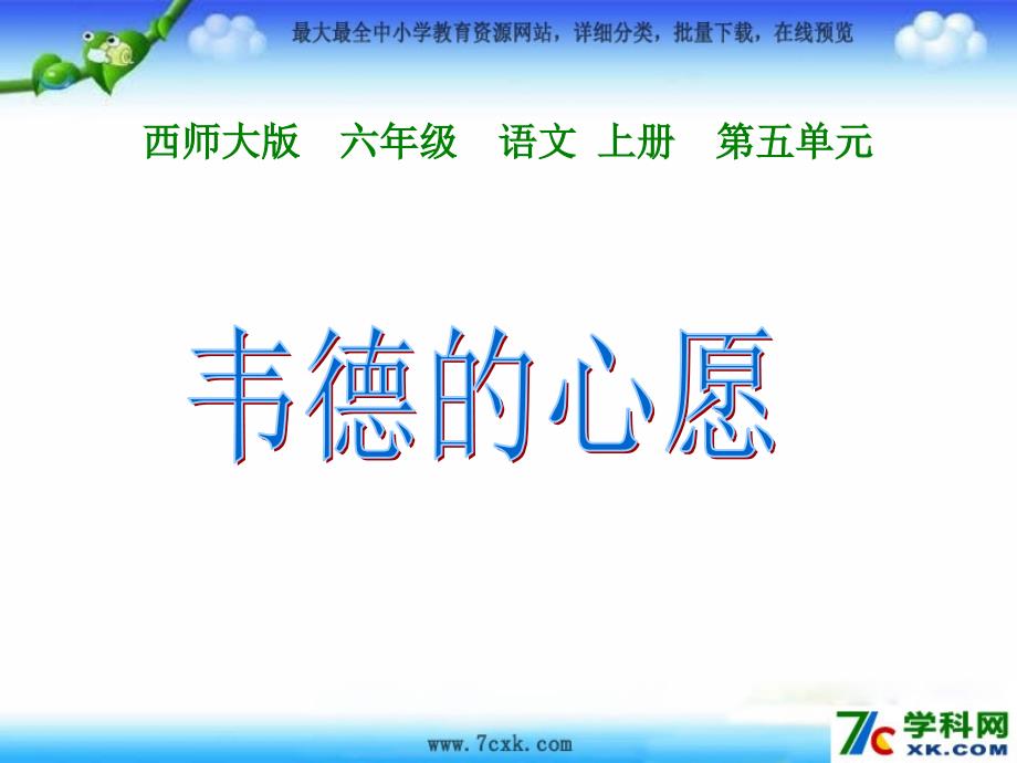 2017年度秋西师大版本语文六上第19课（韦德的心愿）课件1_第1页