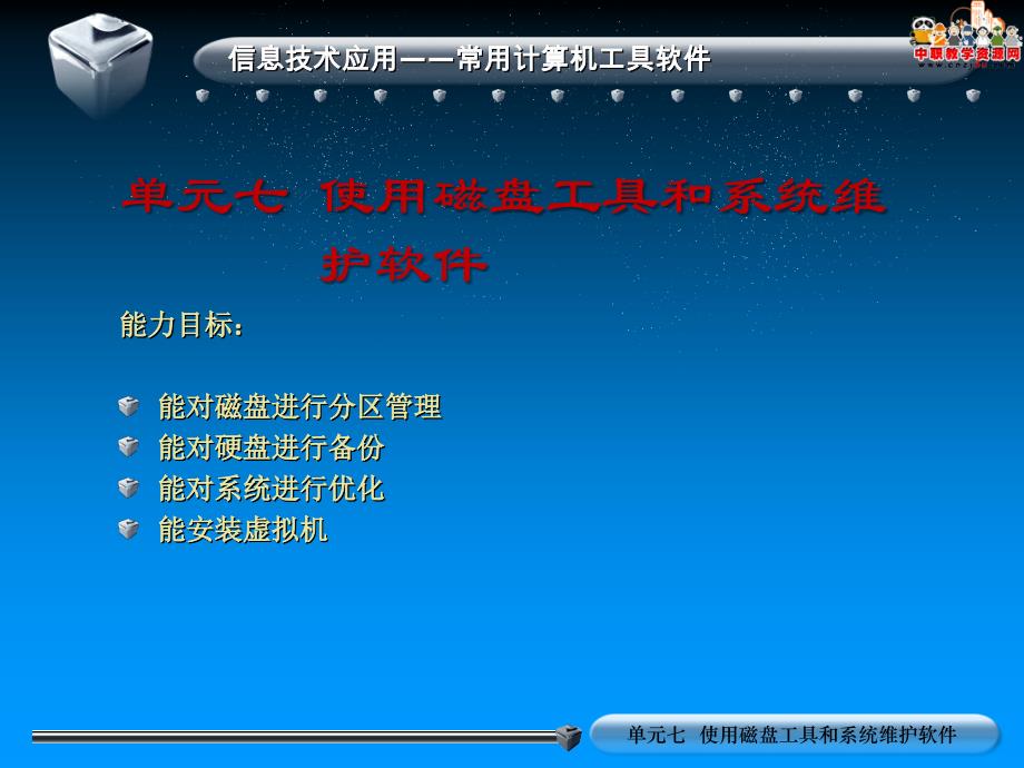 2016信息技术基础——常用计算机工具软件（劳动版）课件：单元七 使用磁盘工具和系统维护软件_第3页