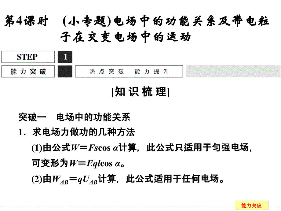 高三物理(鲁科版)一轮复习配套课件：6-4(小专题)电场中的功能关系及带电粒子在交变电场中的运动_第1页