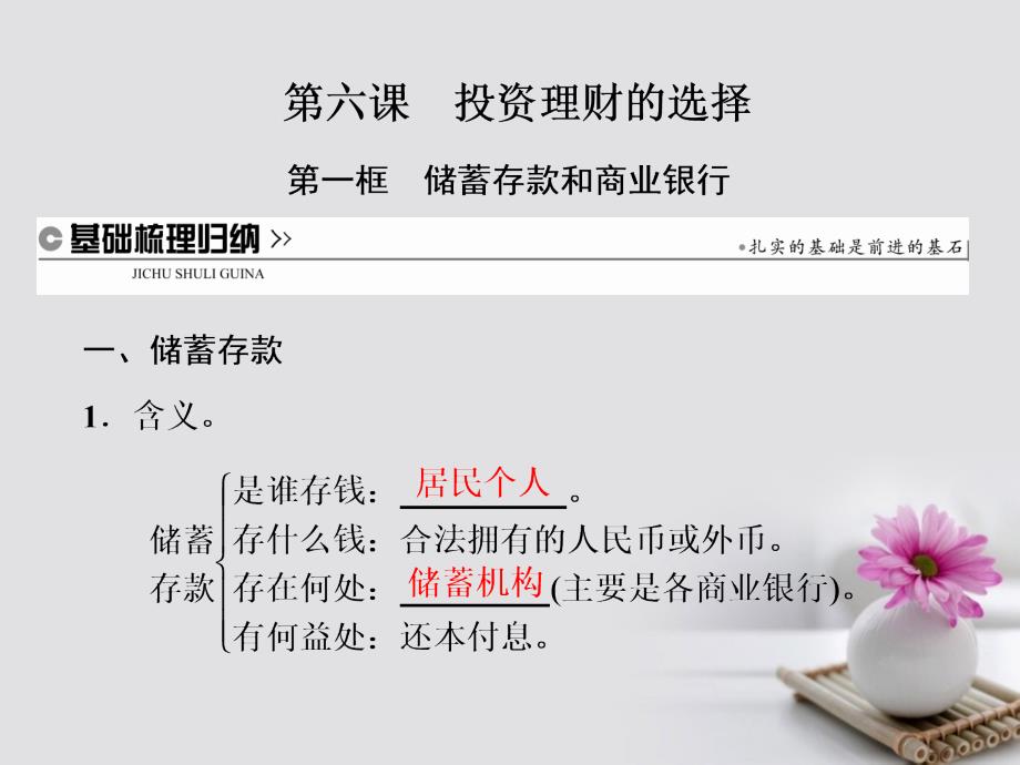 2017年秋高中政治第二单元生产、劳动与经营第六课投资理财的选择第一框储蓄存款和商业银行新人教版必修1_第1页