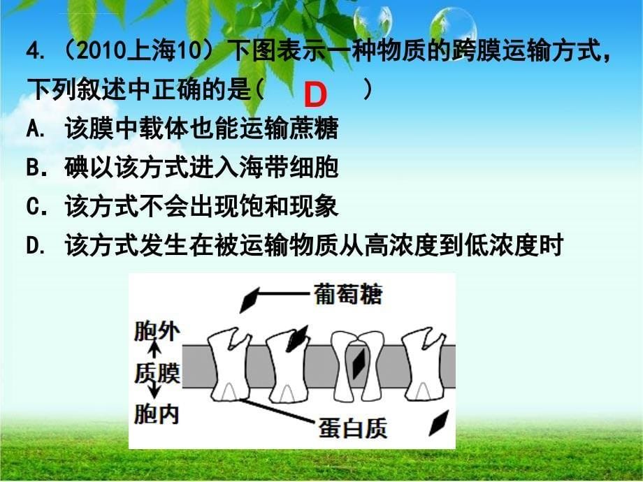 2007-2011生物高考题分类汇编：必修1专题5物质跨膜运输的方式课件_第5页