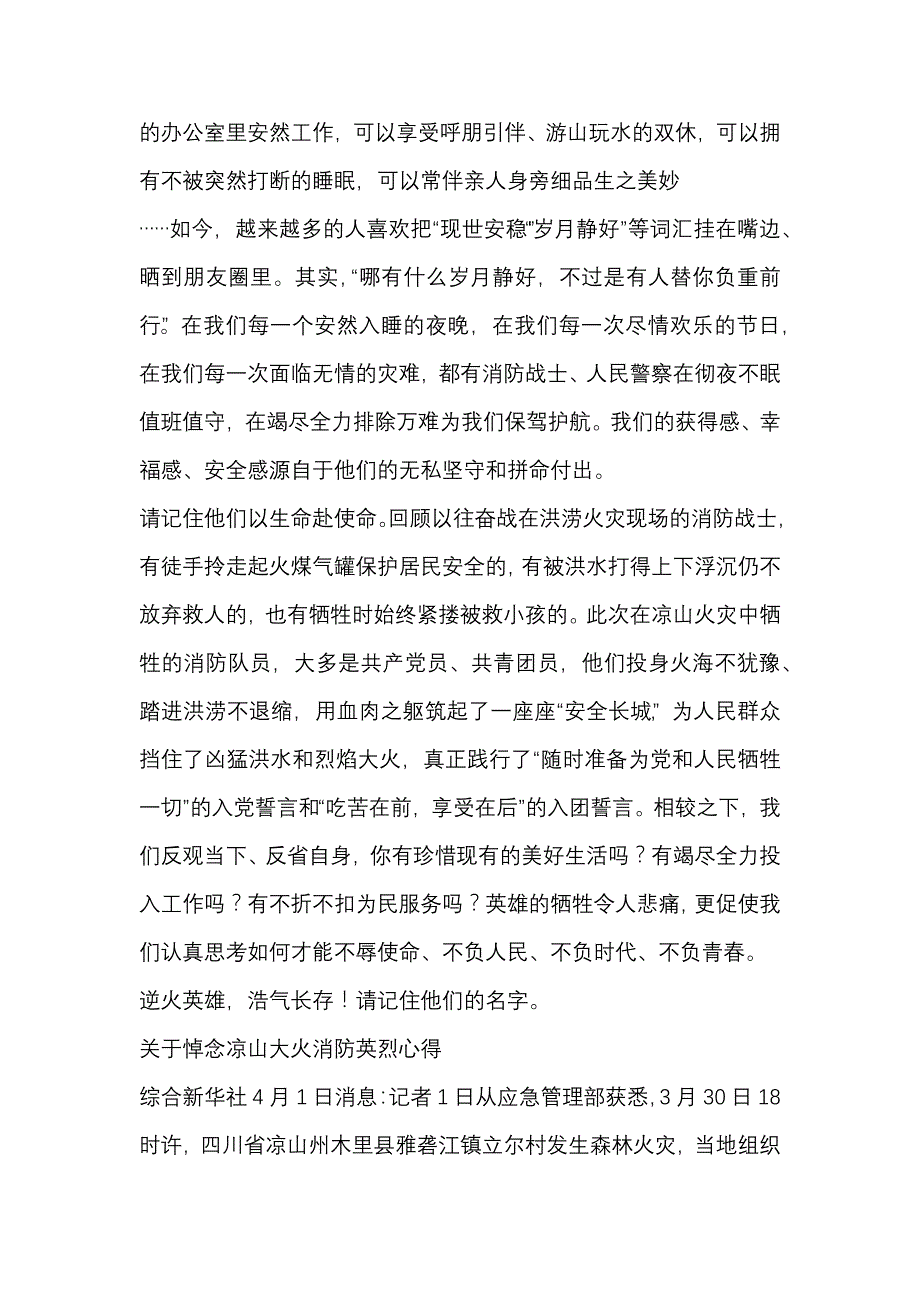 精选关于悼念凉山大火消防英烈心得篇_第2页