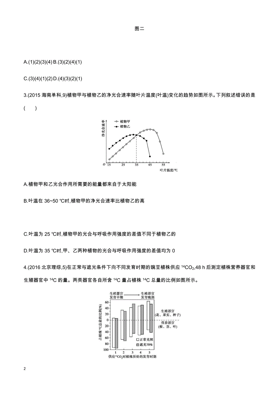 2018高考生物一轮复习30分钟精练  4理解原理、把握变量,明晰光合与呼吸的图形分析问题_第2页