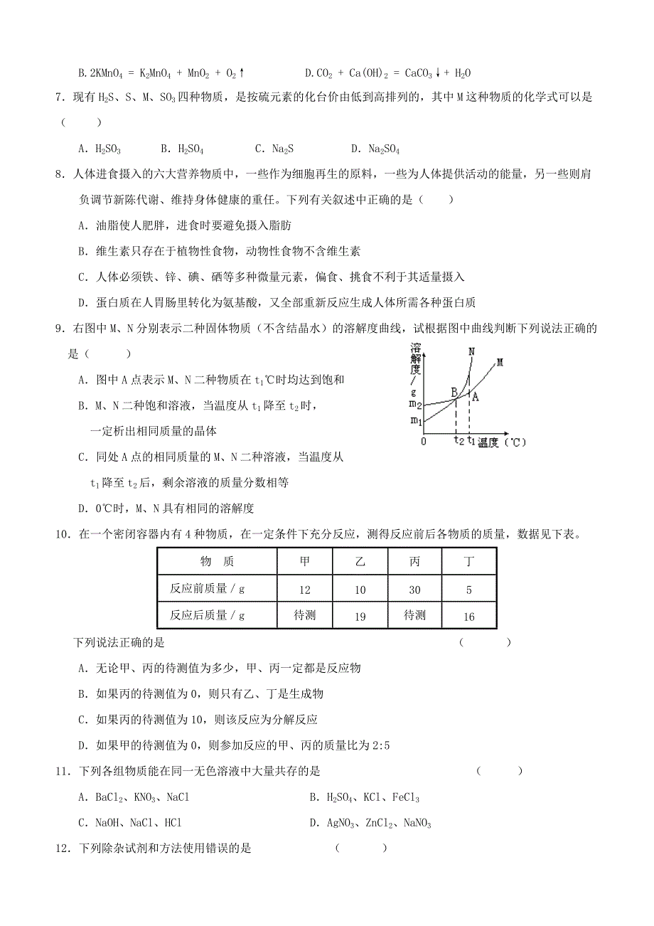 四川省广安市邻水县2018届九年级化学下学期模拟考试试题三（附答案）_第2页