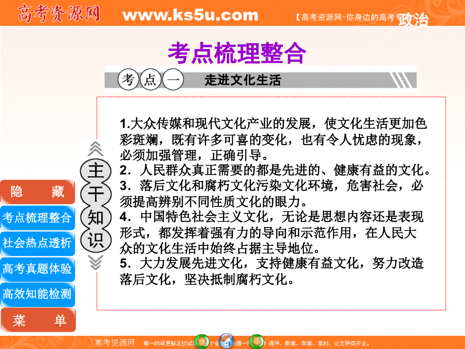 优化探究2011政治二轮复习：专题十二-发展中国特色社会主义文化课件_第3页