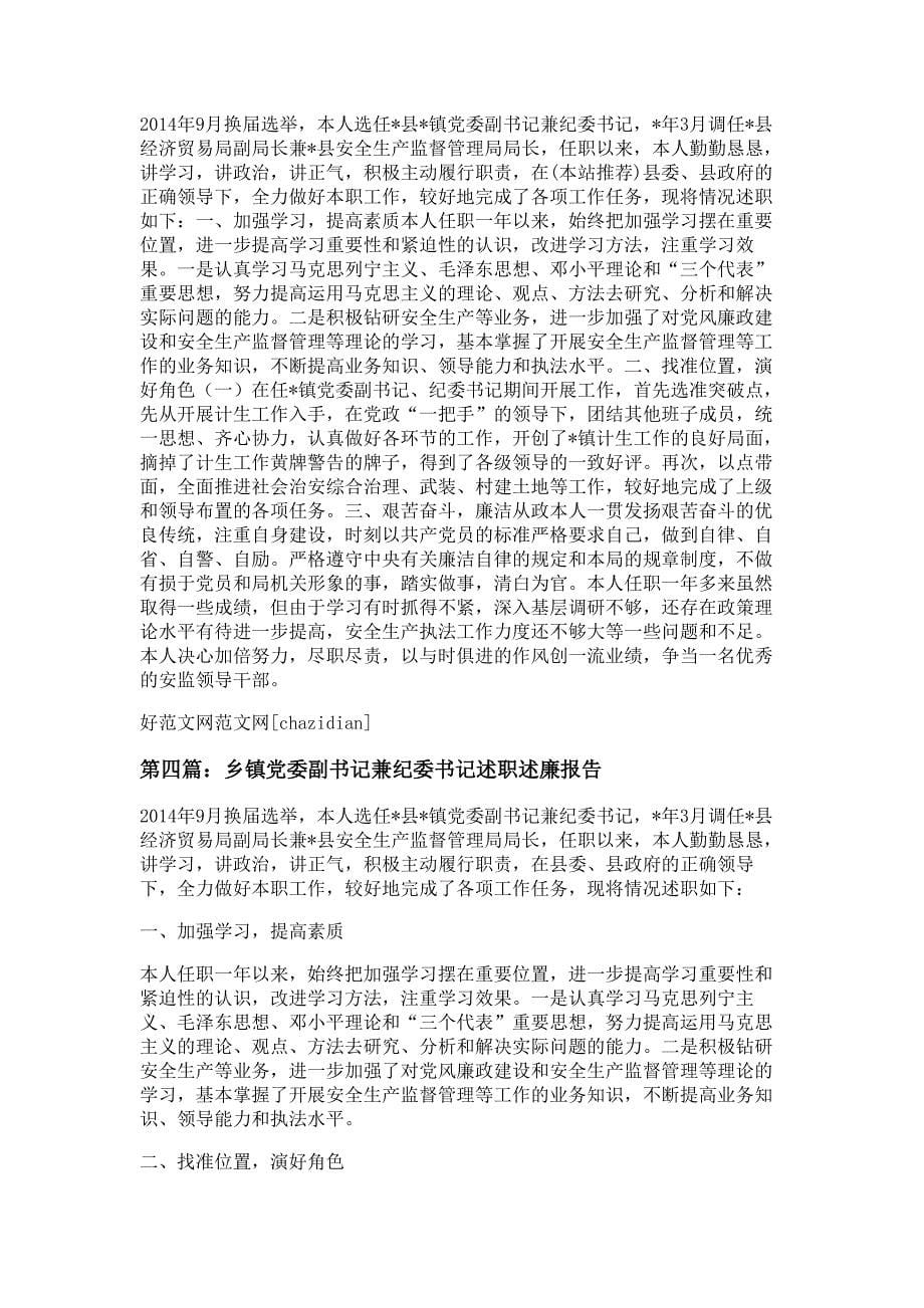 乡镇党委副书记兼纪委书记述职述廉报告材料多篇精选_第5页