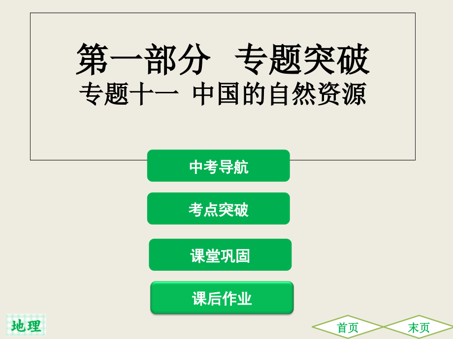 2019(广东)中考地理总复习专题突破幻灯片：专题十一--中国的自然资源(共90张ppt)_第1页