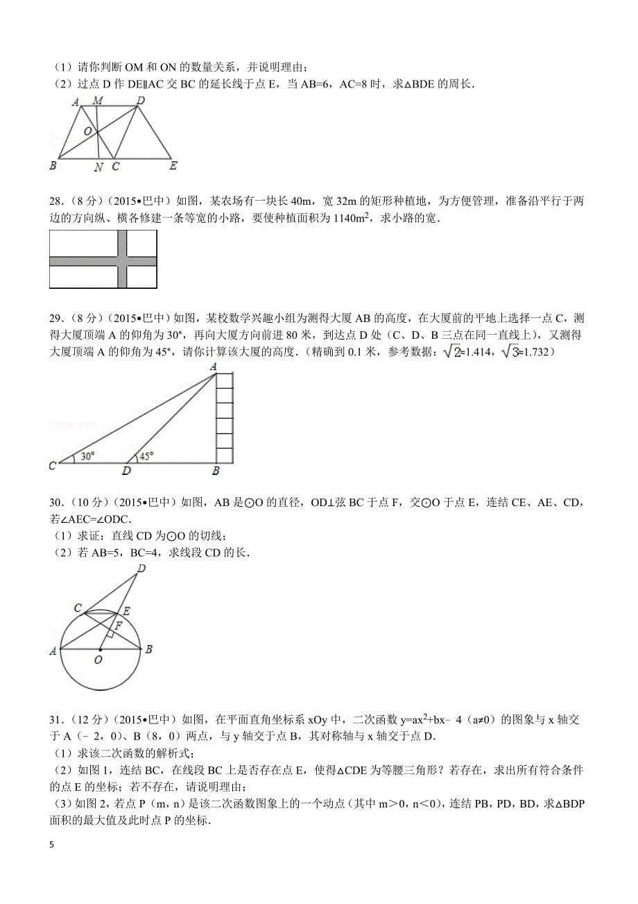 2015年四川省巴中市中考数学试题及解析_第5页