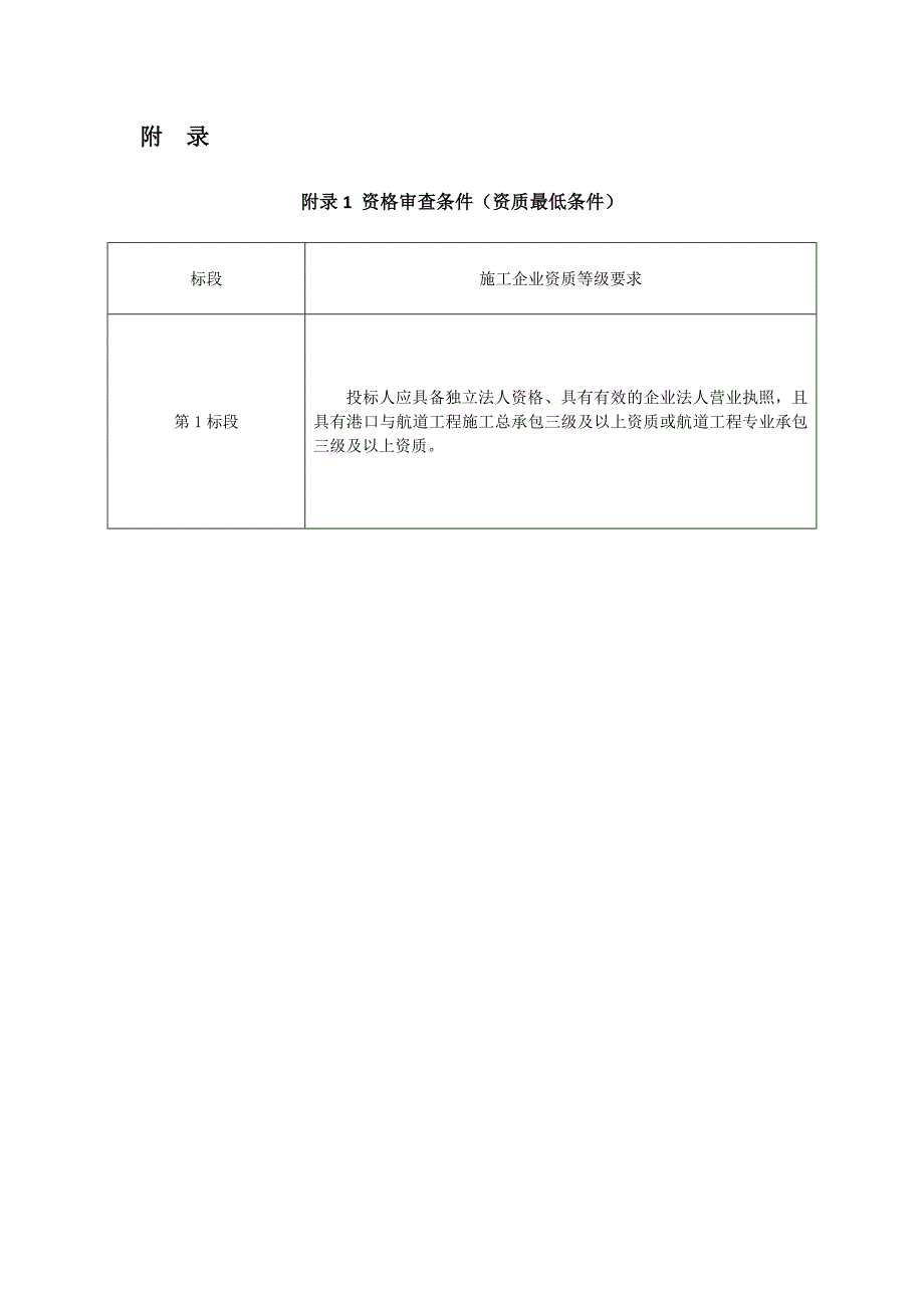 钱塘江中上游衢江（金华段）航运开发工程弯曲段航道加宽工程施工招标资格审查条件_第1页