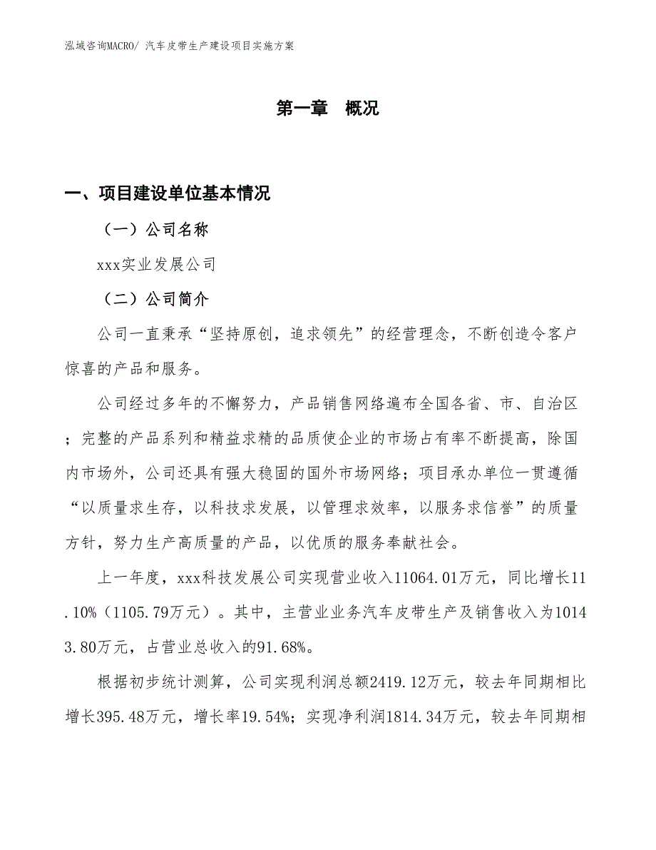 汽车皮带生产建设项目实施方案(总投资13614.96万元)_第1页