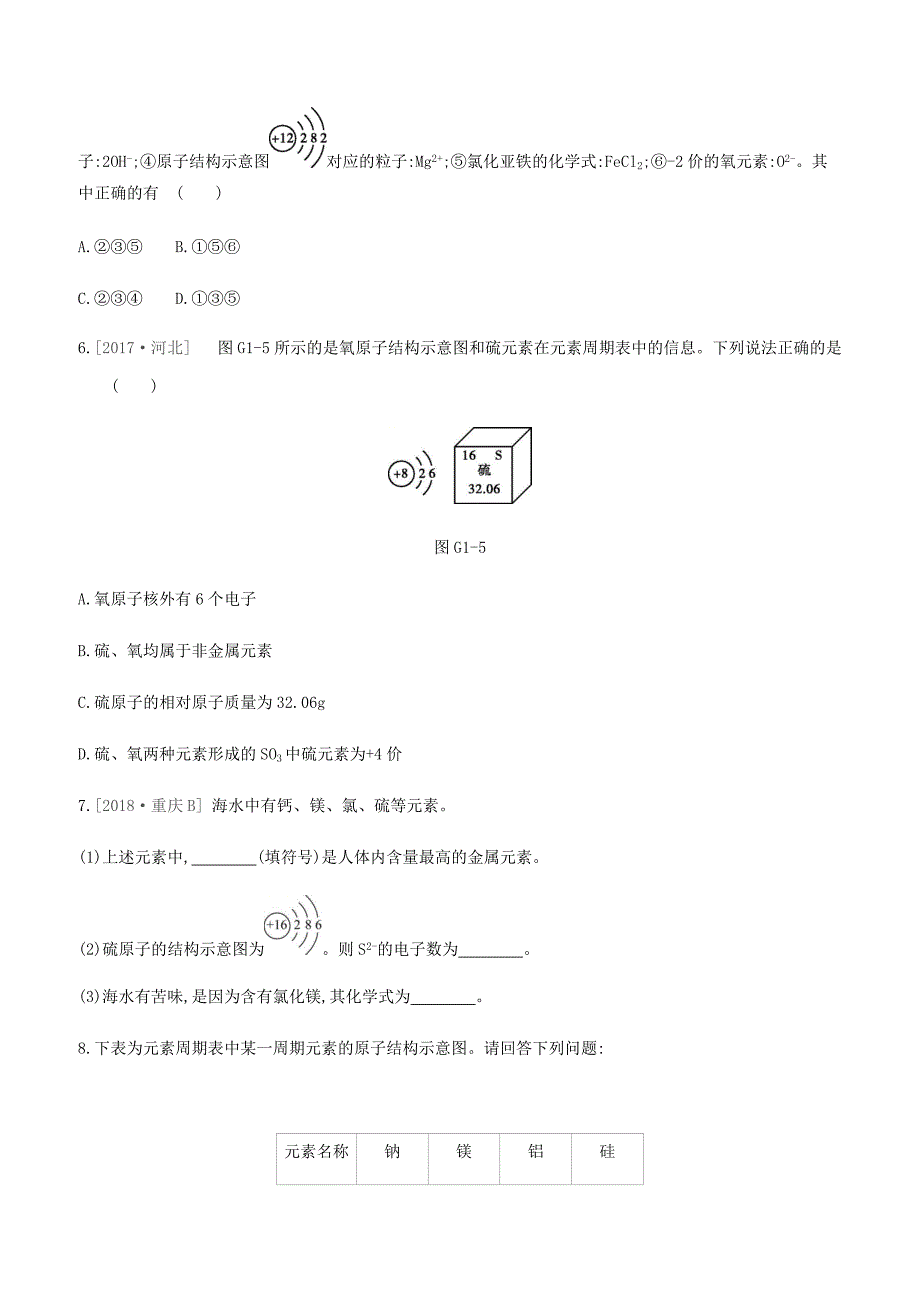 河北省2019年中考化学复习第一篇基础过关篇  专项一化学用语练习_第2页