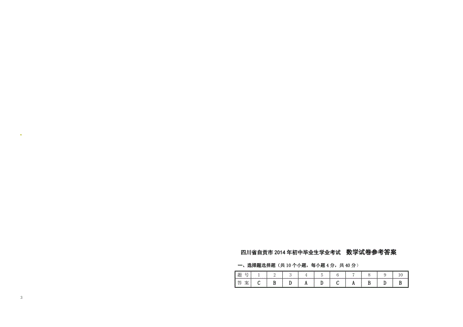 2014年四川省自贡市中考数学试题（含答案）_第3页