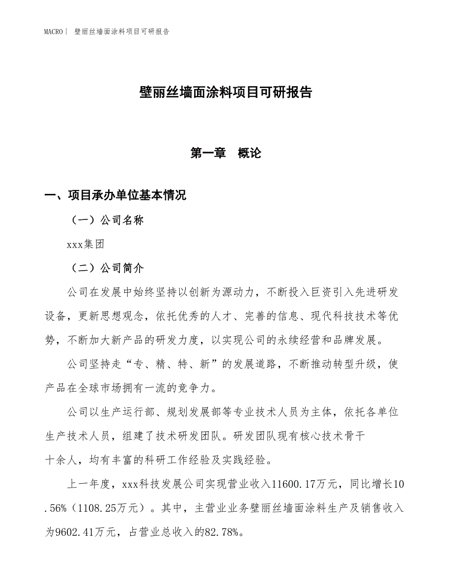 壁丽丝墙面涂料项目可研报告_第1页