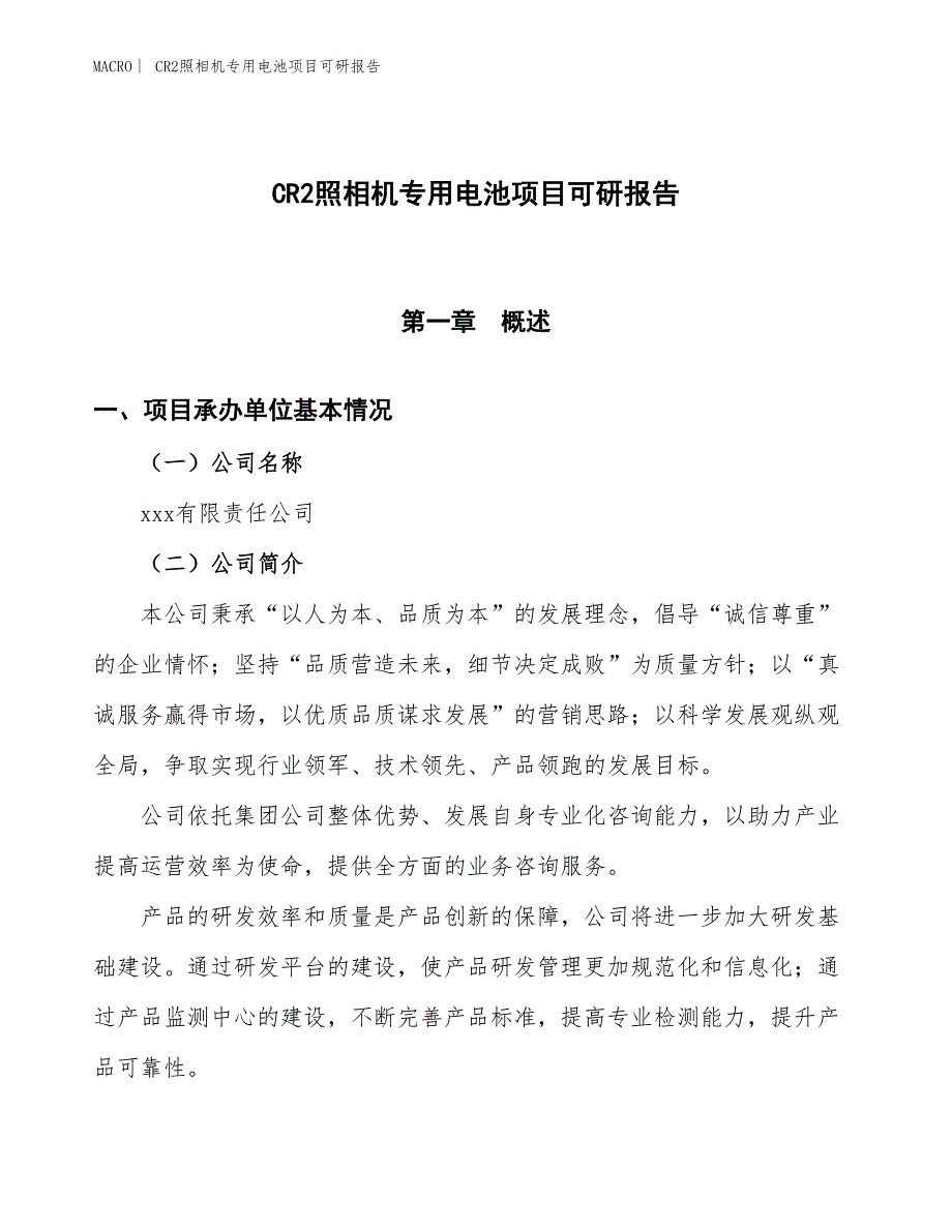 CR2照相机专用电池项目可研报告_第1页