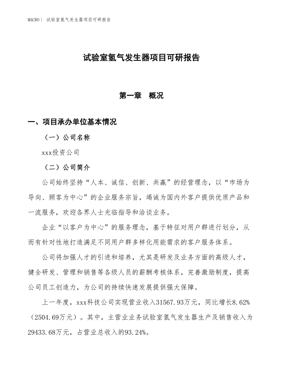 试验室氢气发生器项目可研报告_第1页