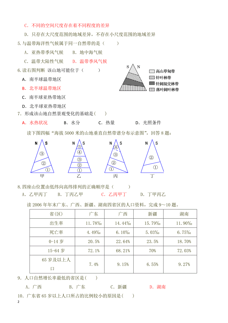 广东第二师范学院番禺附属中学2018-2019学年高一下学期期中考试地理试题（附答案）_第2页