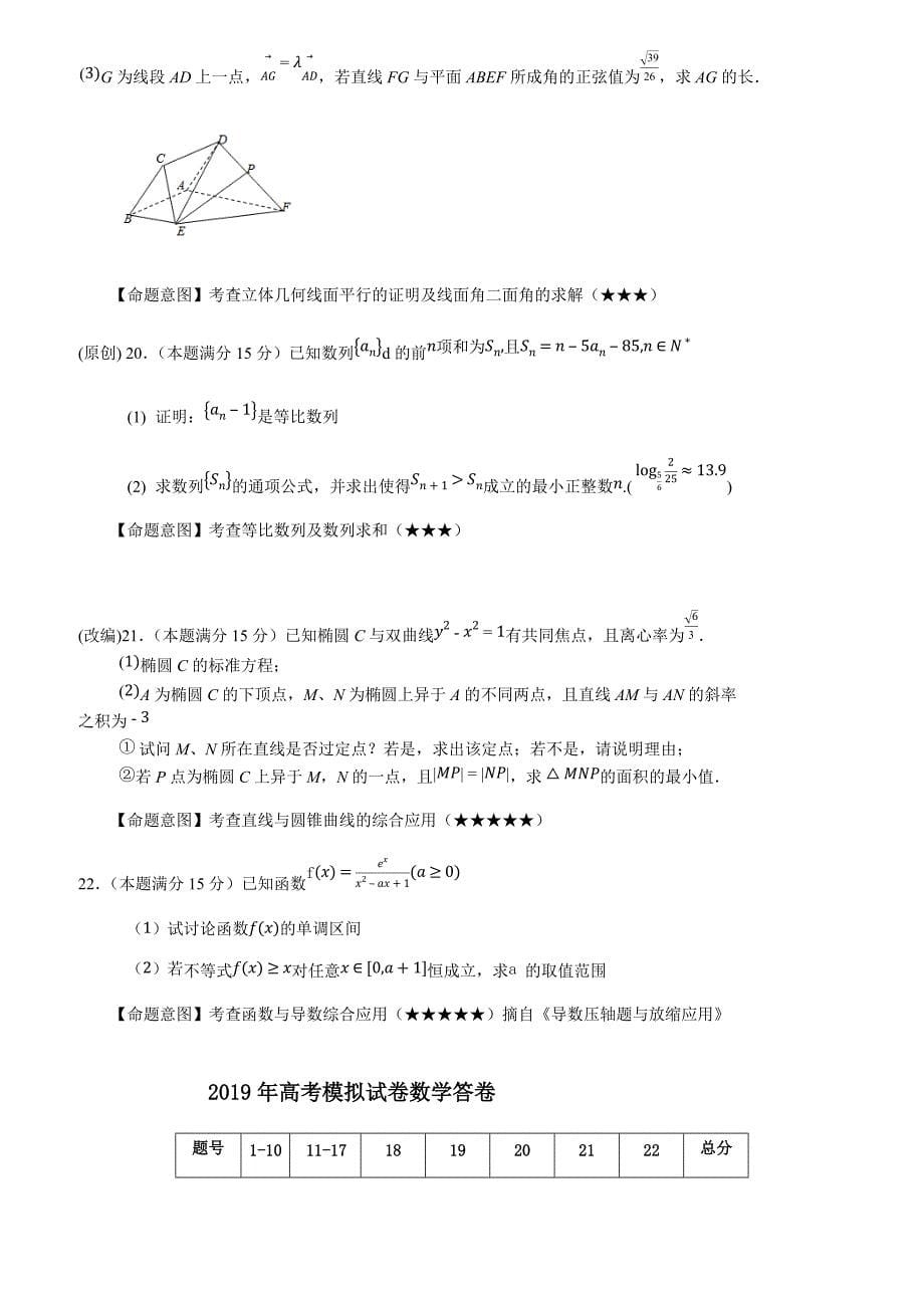 2019届浙江省杭州市高考命题比赛模拟（三）数学试卷（含答案）_第5页