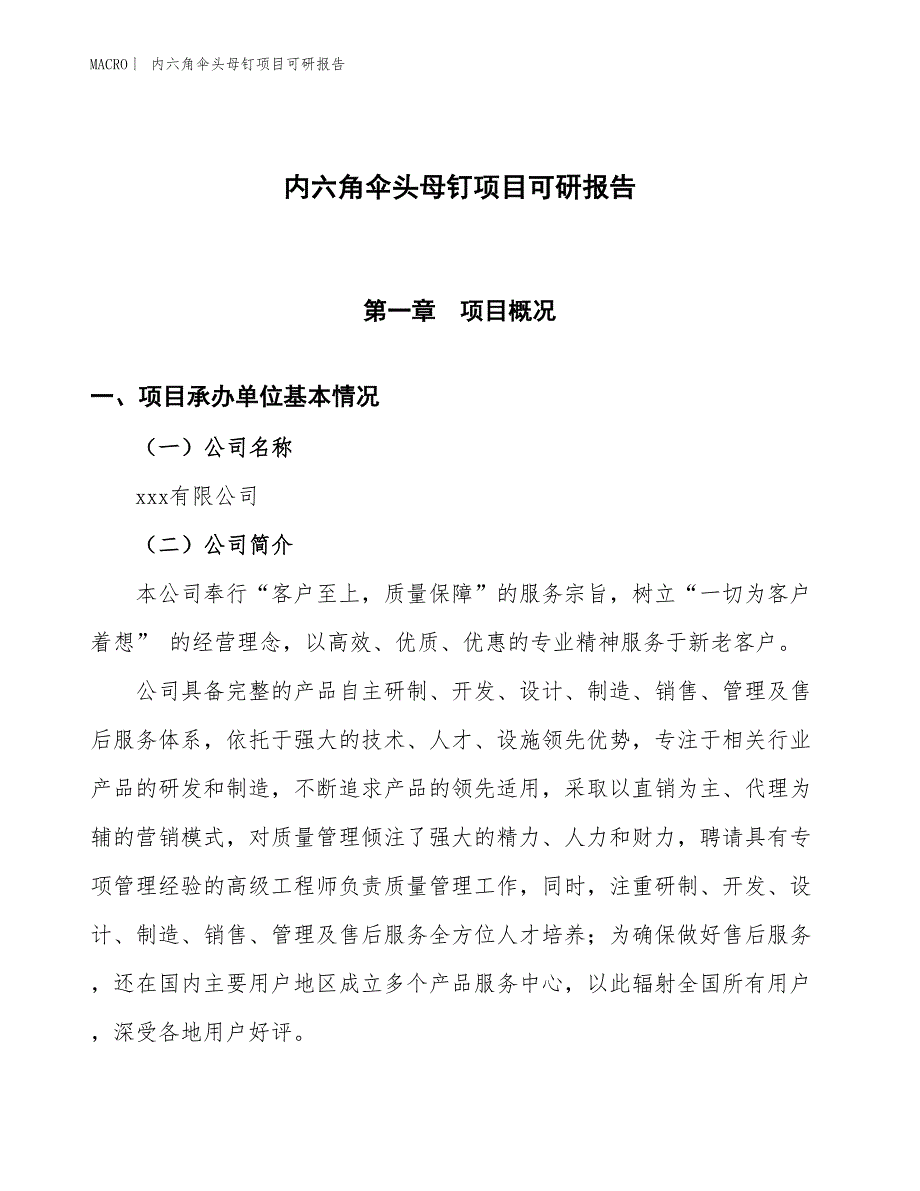 内六角伞头母钉项目可研报告_第1页