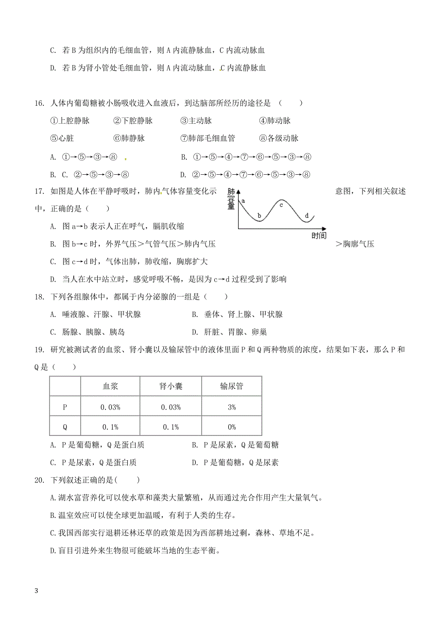 山东省聊城市东阿县2017_2018学年七年级生物下学期期末检测试题新人教版（附答案）_第3页