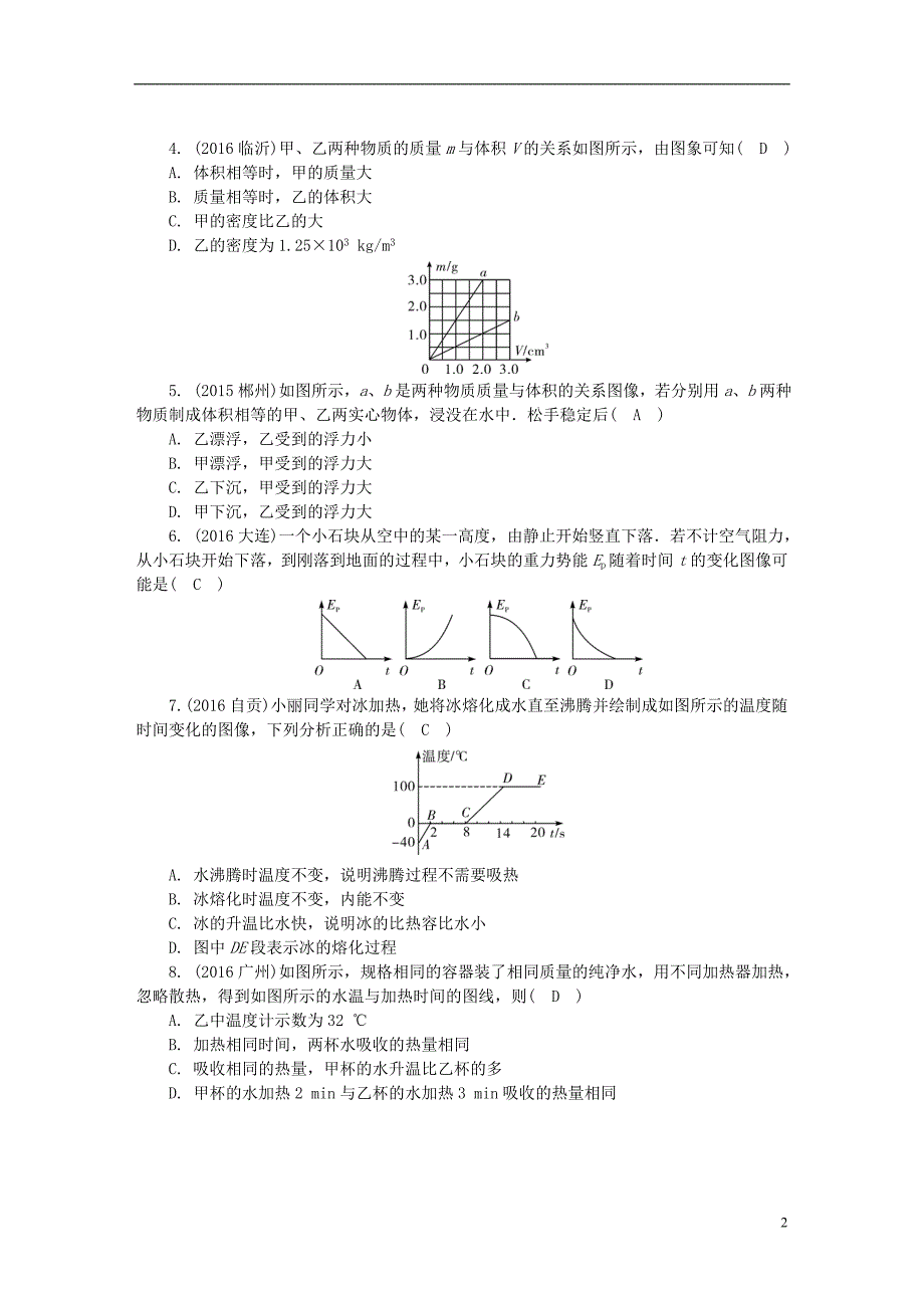 中考物理总复习 专题六 图像信息题试题1_第2页