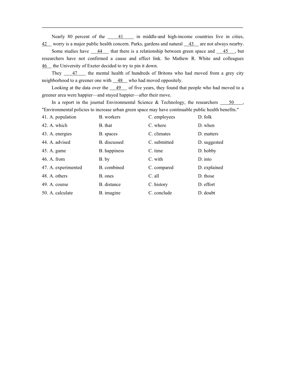 中考英语 完形填空话题分类练习 健康（pdf）1_第4页