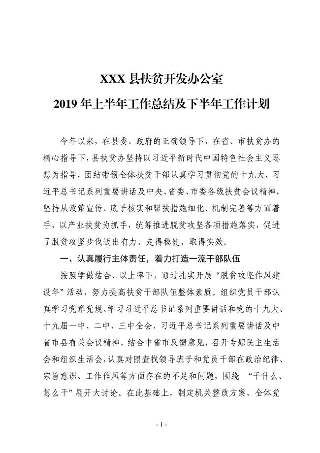 XX县扶贫开发办公室2019年上半年工作总结及下半年工作计划