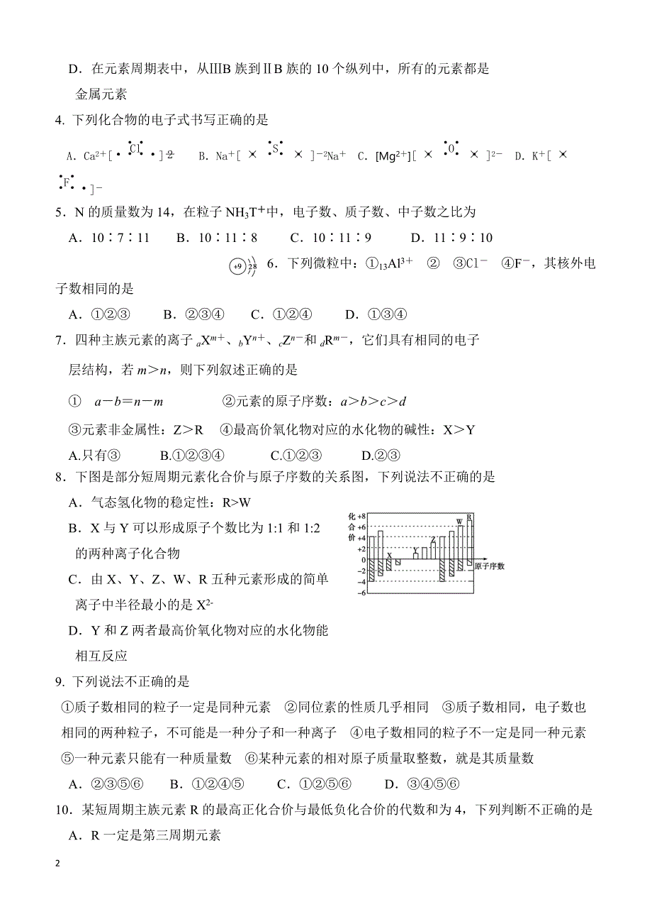 天津市静海区第一中学2018-2019学年高一3月月考化学试题（合格）（附答案）_第2页