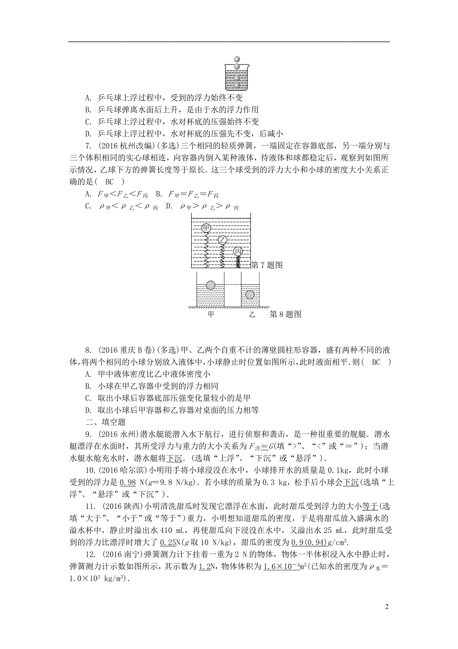中考物理总复习 第九讲 浮力试题11_第2页