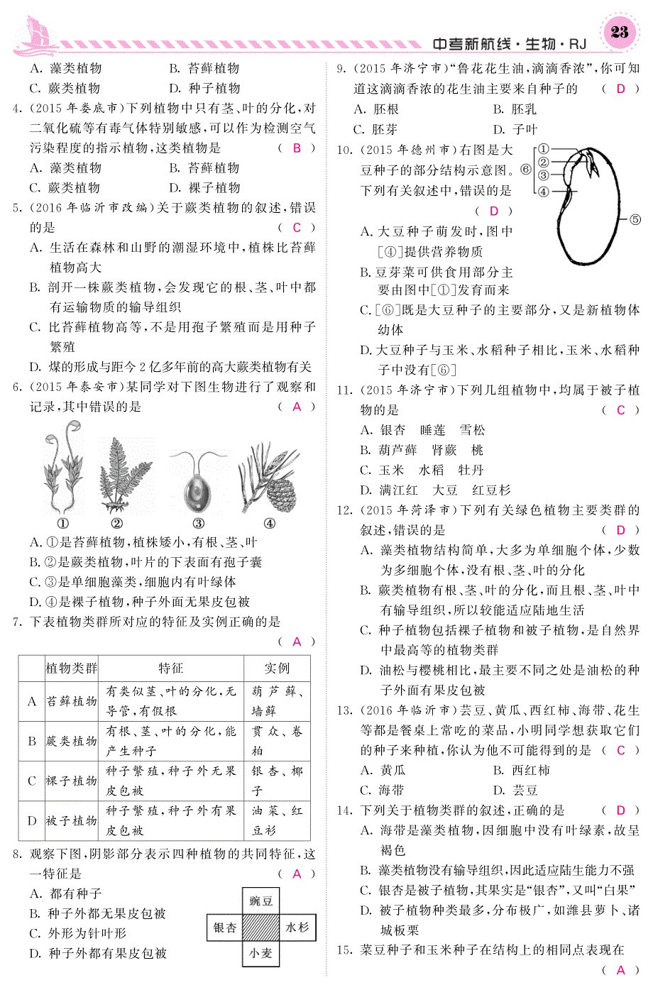 中考生物 第一轮系统复习 七上 第三单元 生物圈中的绿色植物（pdf） 新人教版1_第3页