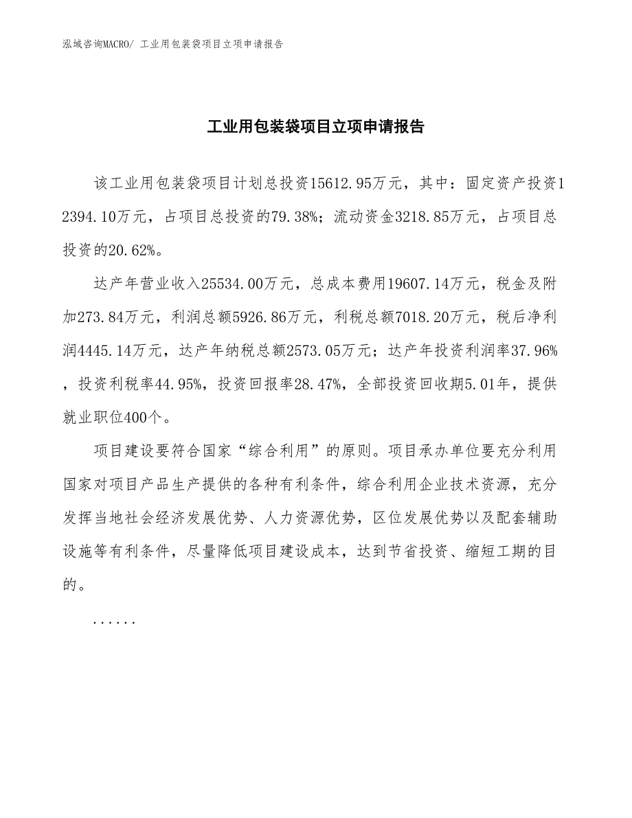 工业用包装袋项目立项申请报告(总投资15612.95万元)_第2页