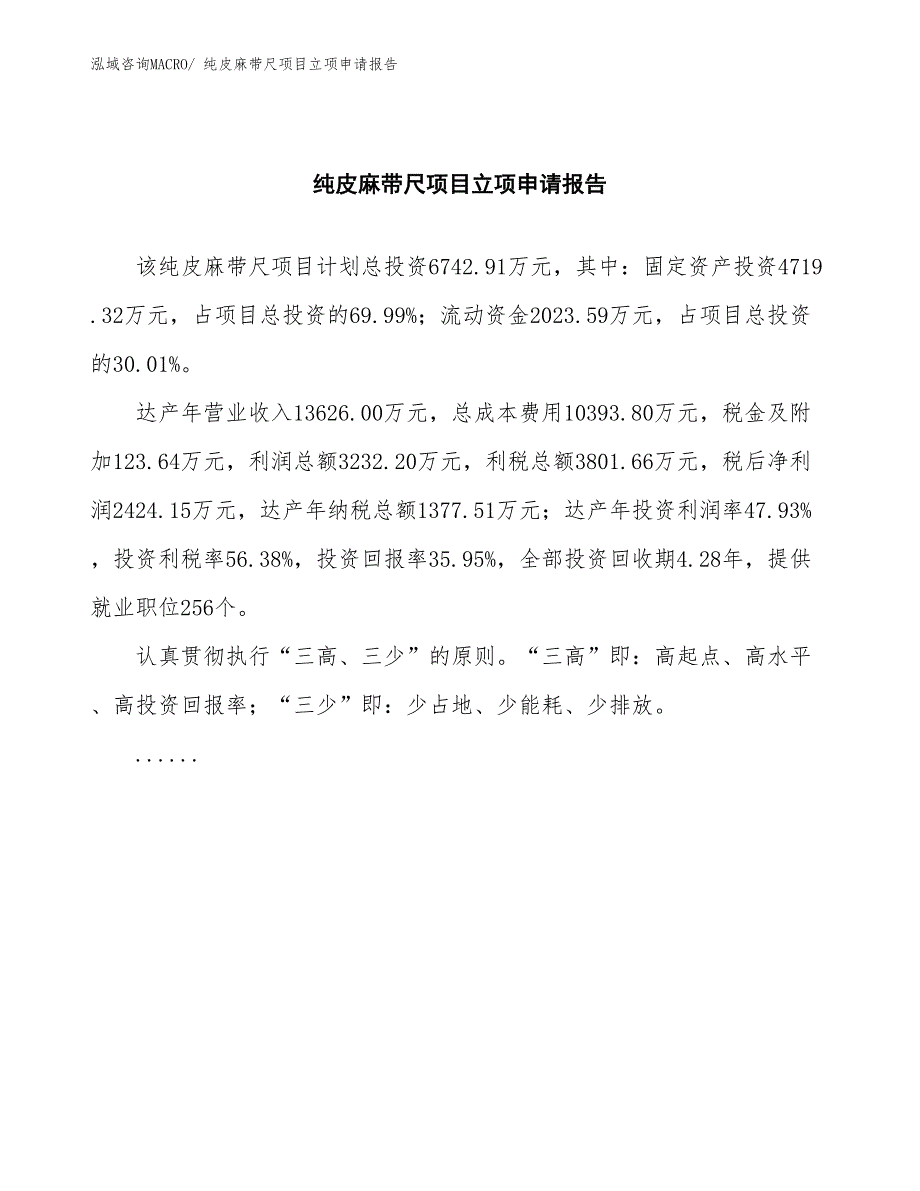 纯皮麻带尺项目立项申请报告(总投资6742.91万元)_第2页