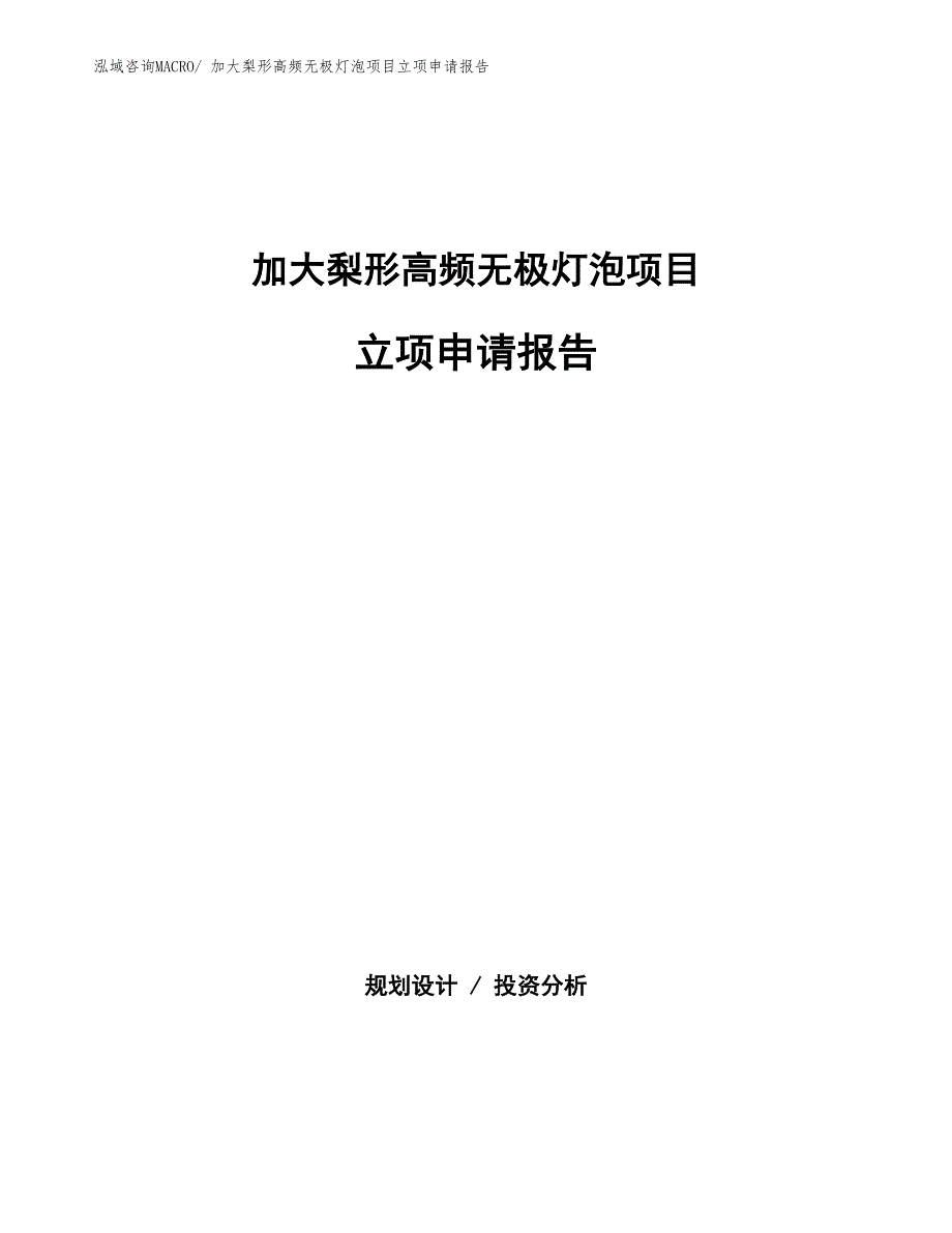 加大梨形高频无极灯泡项目立项申请报告(总投资3132.72万元)_第1页