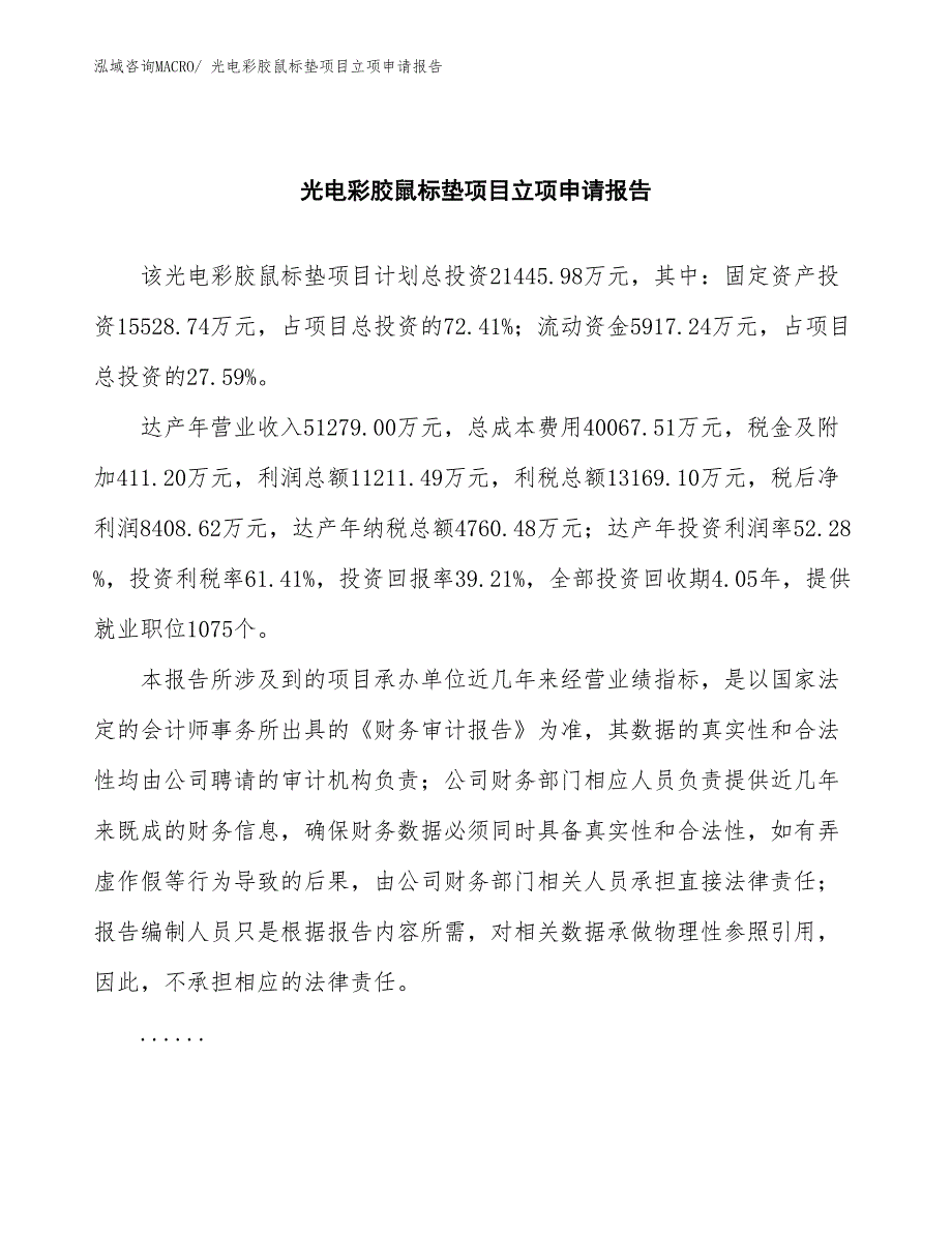 光电彩胶鼠标垫项目立项申请报告(总投资21445.98万元)_第2页