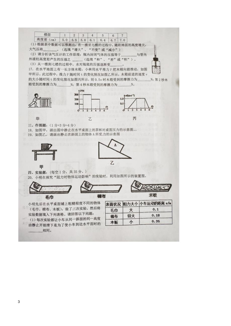 十堰市外国语2018-2019学年下学期八年级物理期中试题_第3页