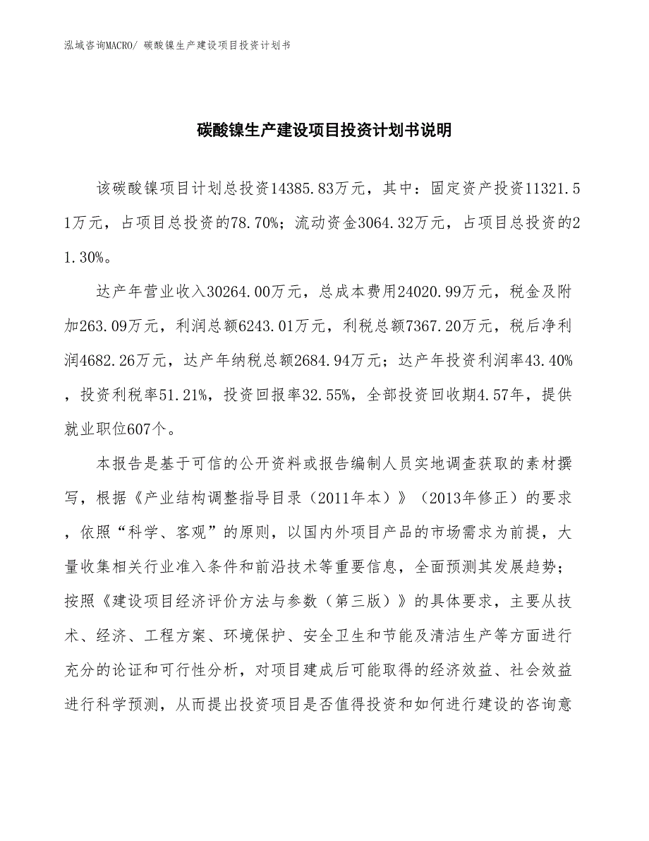 碳酸镍生产建设项目投资计划书(总投资14385.83万元)_第2页