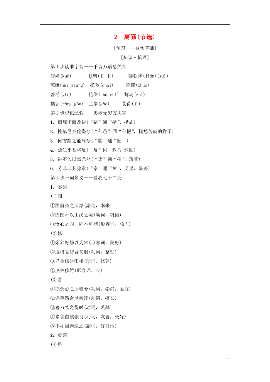 2018-2019学年高中语文 第1单元 人生的五彩梦 2 离骚（节选）教师用书 鲁人版必修5_第1页