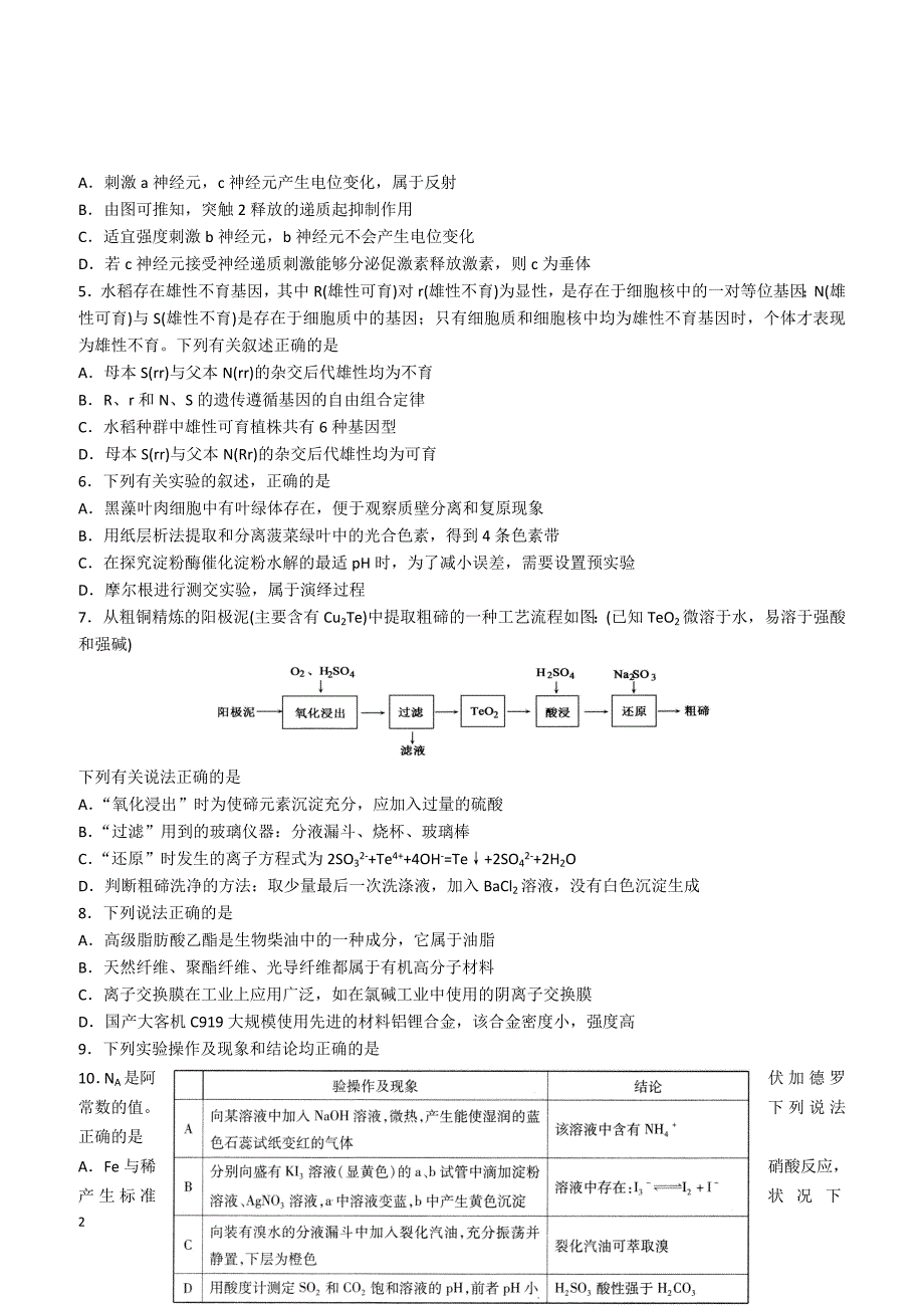 山东省济宁市2019届高三第一次模拟考试理科综合试题 （附答案）_第2页