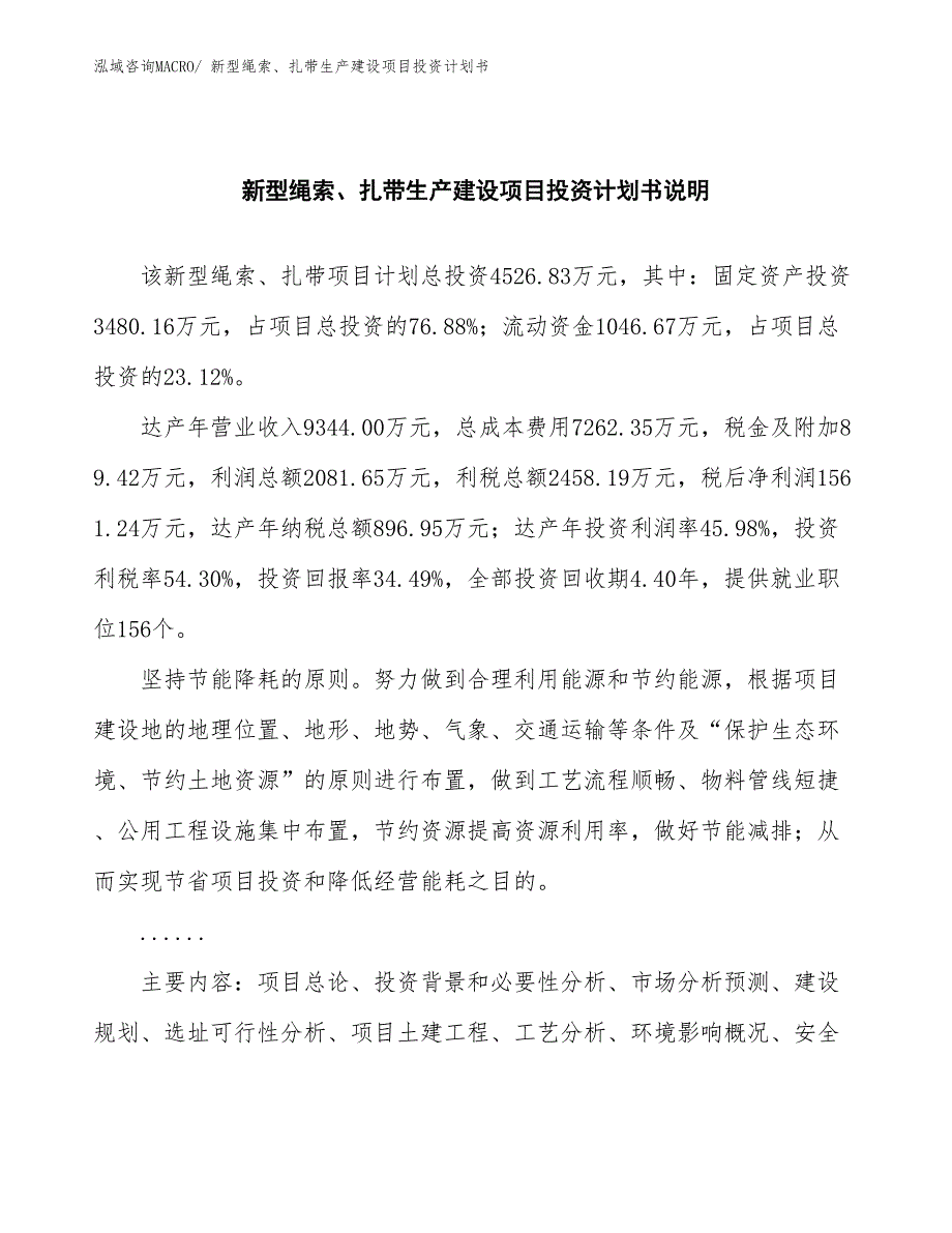 新型绳索、扎带生产建设项目投资计划书(总投资4526.83万元)_第2页