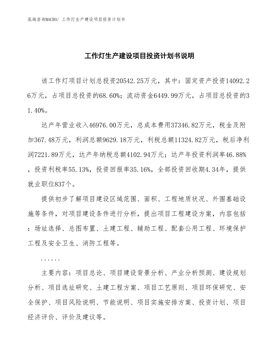 工作灯生产建设项目投资计划书(总投资20542.25万元)_第2页