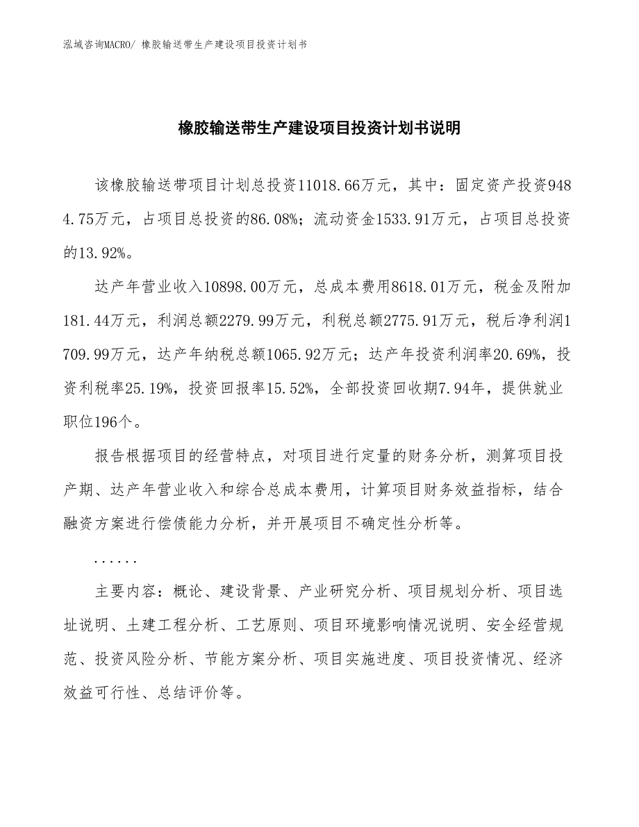 橡胶输送带生产建设项目投资计划书(总投资11018.66万元)_第2页