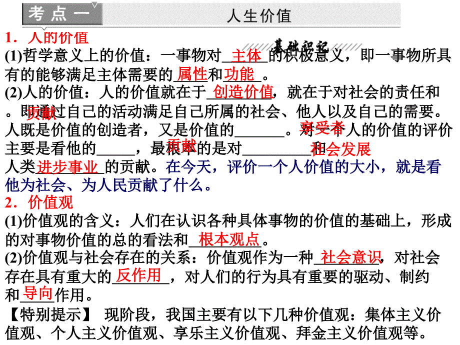 2014届高考政治一轮复习课件：生活与哲学-第四单元第十二课实现人生的价值完善版课件_第2页