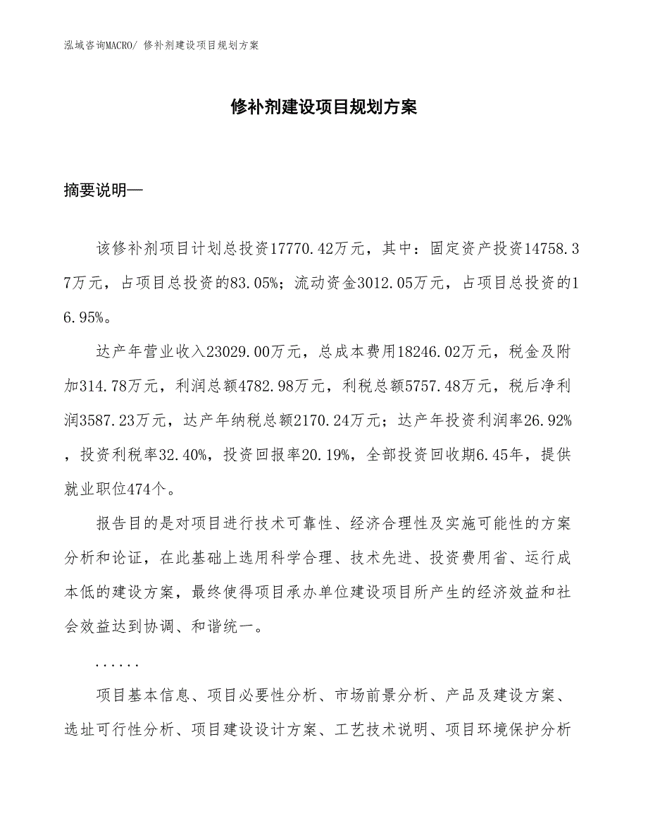 修补剂建设项目规划方案_第1页