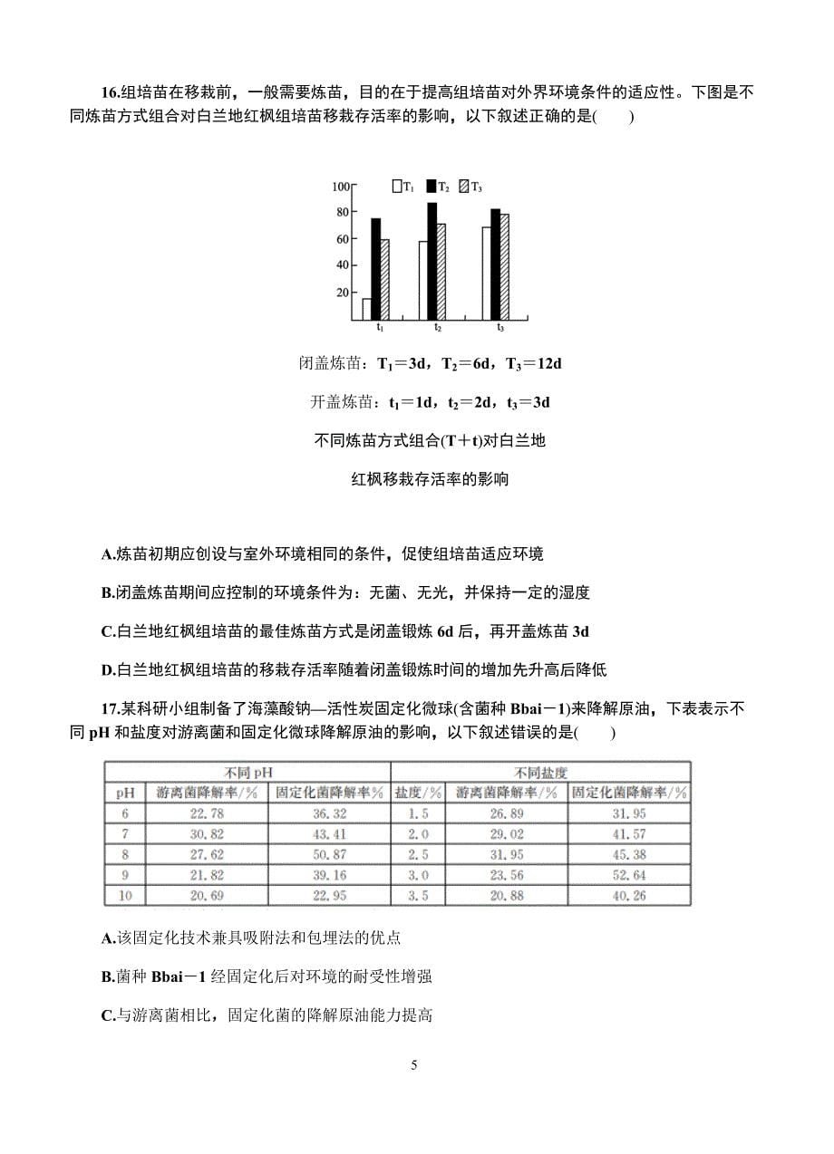 江苏省苏锡常镇四市2019届高三第二次模拟考试生物试卷(有答案)_第5页