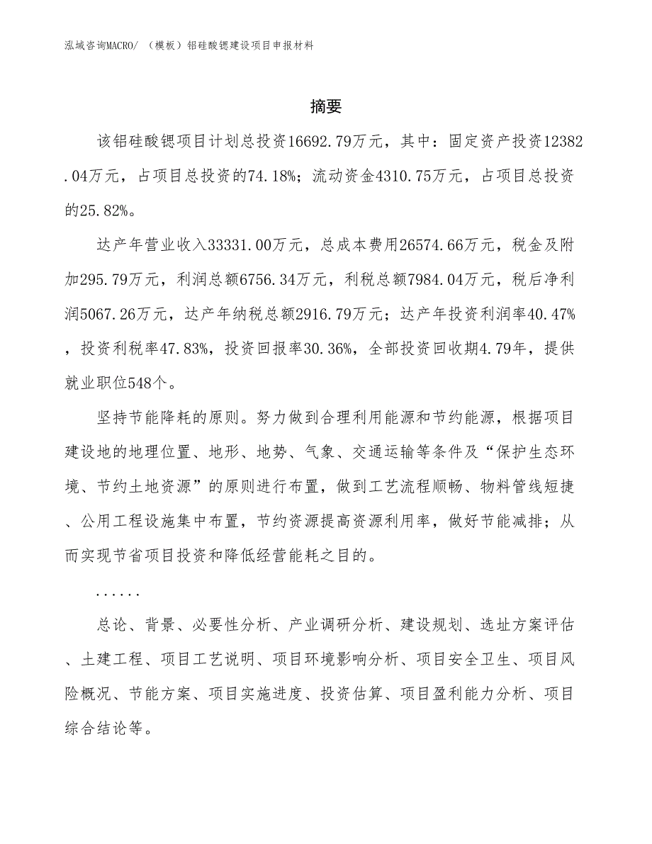 （模板）铝硅酸锶建设项目申报材料_第2页