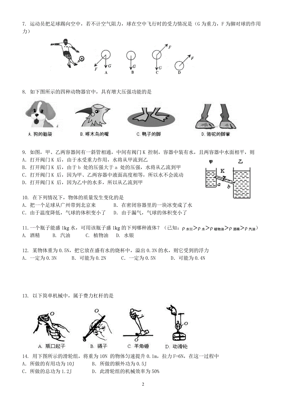 广东省深圳市福田区外国语学校2016届九年级上学期摸底考试物理试题_第2页