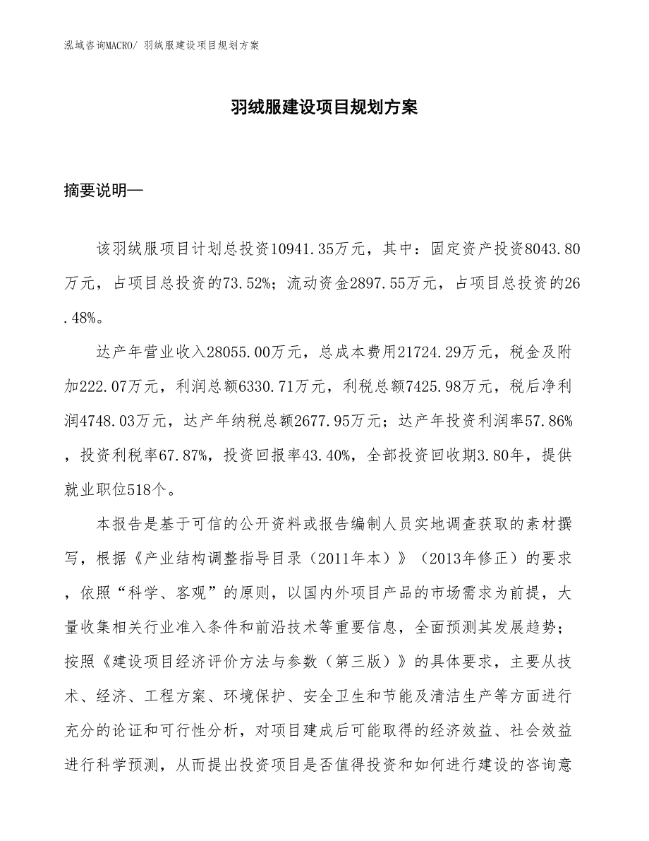 羽绒服建设项目规划方案_第1页