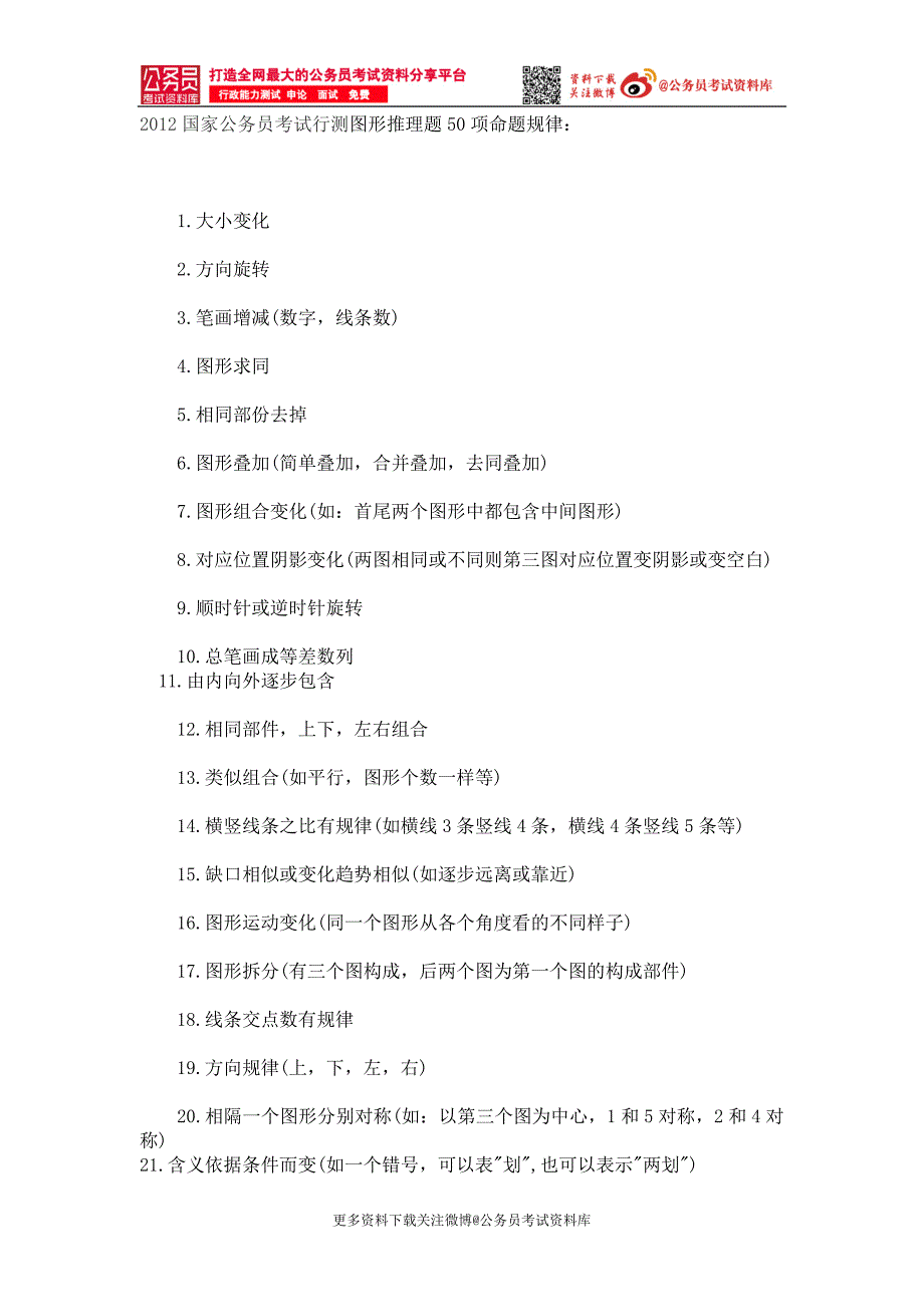 【经验分享】国家公务员考试行测图形推理题50项..._第1页